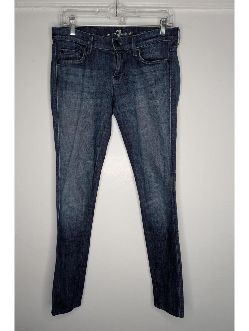 7 For All Mankind Jeans Womens 27 Blue Mid Rise Edie Skinny Embroidered Denim